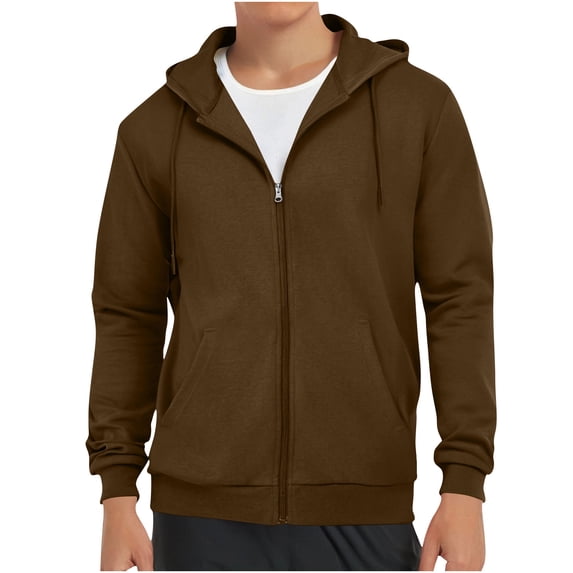qolati Mens Hoodies Athletic Jackets Oversized Fleece Full Zipper Sweatshirt Drawstring Fall Fashion Workout Gym Sports Hooded Jacket with Pockets Sizes S-4XL
