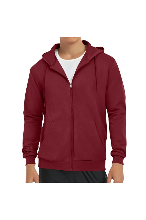 Mens Hoodies Athletic Jackets Oversized Fleece Full Zipper Sweatshirt Drawstring Fall Fashion Workout Gym Sports Hooded Jacket with Pockets Sizes S-4XL