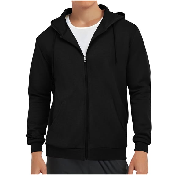 qolati Mens Hoodies Athletic Jackets Oversized Fleece Full Zipper Sweatshirt Drawstring Fall Fashion Workout Gym Sports Hooded Jacket with Pockets Sizes S-4XL