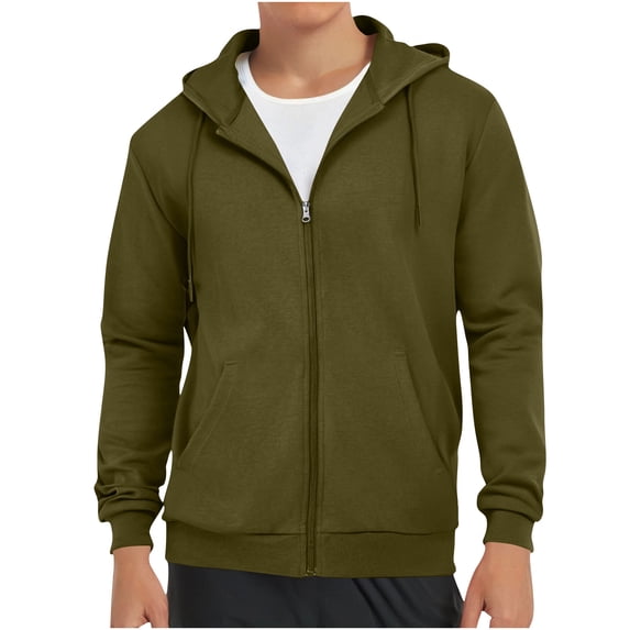 qolati Mens Hoodies Athletic Jackets Oversized Fleece Full Zipper Sweatshirt Drawstring Fall Fashion Workout Gym Sports Hooded Jacket with Pockets Sizes S-4XL