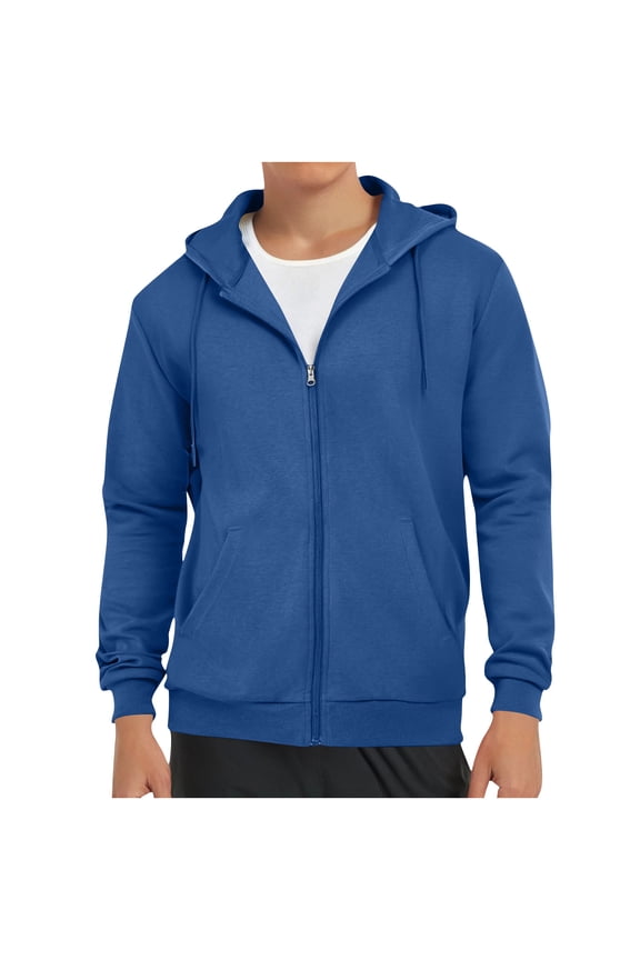 Mens Hoodies Athletic Jackets Oversized Fleece Full Zipper Sweatshirt Drawstring Fall Fashion Workout Gym Sports Hooded Jacket with Pockets Sizes S-4XL