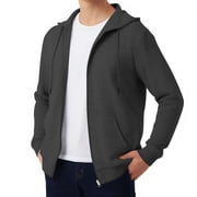 qolati Mens Hoodies Athletic Jackets Oversized Fleece Full Zipper Sweatshirt Drawstring Fall Fashion Workout Gym Sports Hooded Jacket with Pockets Sizes S-4XL