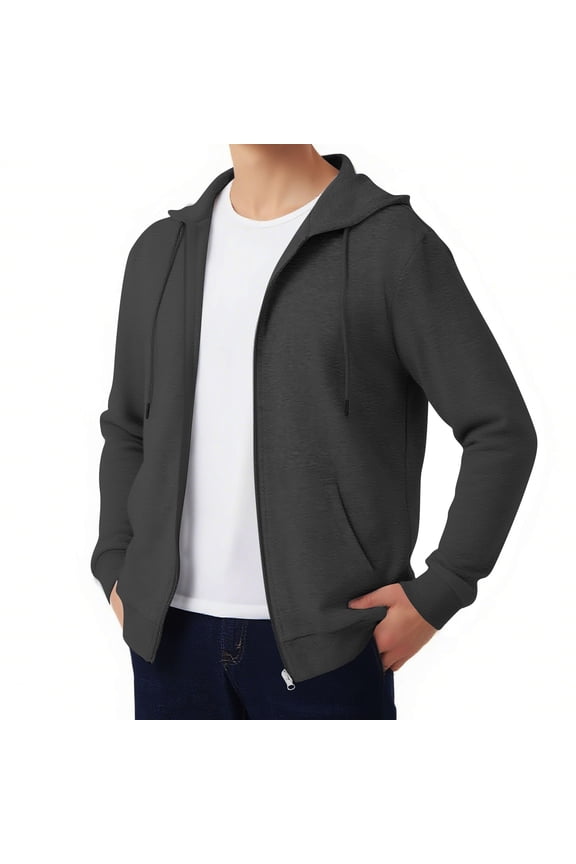 Mens Hoodies Athletic Jackets Oversized Fleece Full Zipper Sweatshirt Drawstring Fall Fashion Workout Gym Sports Hooded Jacket with Pockets Sizes S-4XL