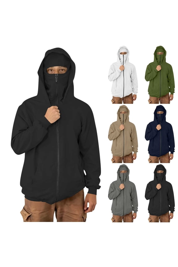 Mens Hoodies with Face Mask Zip Up Ski Mask Jacket Double Hooded Sweatshirt Casual Long Sleeve Windproofs Athletic Coat with Pockets