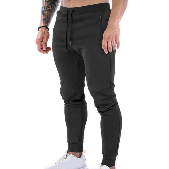 qolati Mens Joggers Sweatpants with Zipper Pockets Casual Elastic Drawstring Running Gym Training Tapered Trousers Fashion Slim Fit Workout Athletic Track Pants