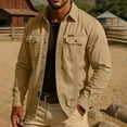 thumbnail image 1 of qolati Mens Lightweight Jackets Long Sleeve Button Down Shirts Casual Windbreaker Cargo Jacket Vintage Fall Western Cowboy Shackets with Pockets Sizes S-2XL, 1 of 7