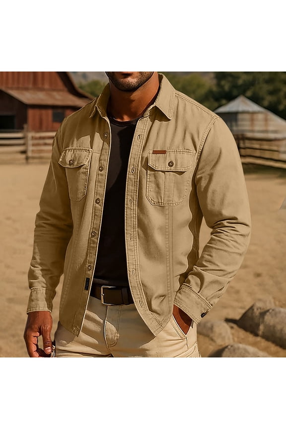 Mens Lightweight Jackets Long Sleeve Button Down Shirts Casual Windbreaker Cargo Jacket Vintage Fall Western Cowboy Shackets with Pockets Sizes S-2XL