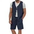 thumbnail image 1 of qolati Mens Linen Sets 2 Piece Outfits Beach Button Down Sleeveless Tank Tops Shorts Matching Set Hippies Wedding Activewear Sets, 1 of 4