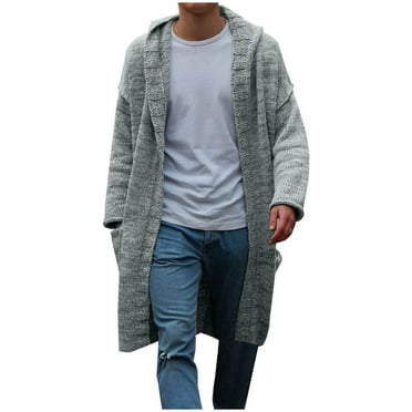 qolati Mens Long Length Cardigan Sweater Casual Lightweight Shawl Collar Open Front Drape Cape Overcoat Fall Winter Outwear