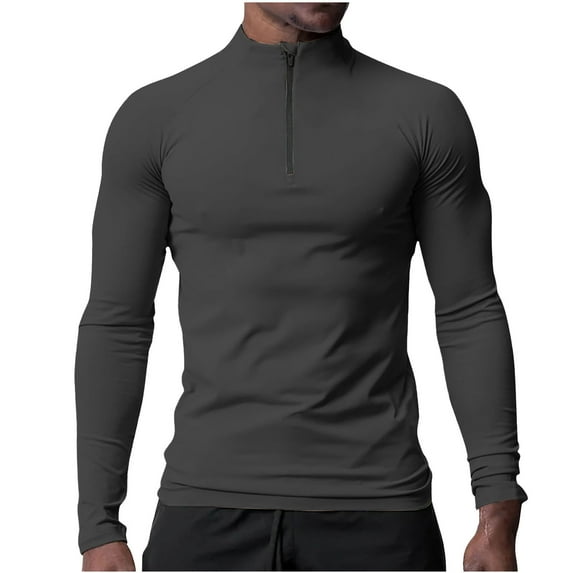qolati Mens Long Sleeve Athletic Shirts Quarter Zip Pullover Sun Protection Rash Guard UPF 50+ Outdoor Running T-Shirts Lightweight Workout Muscle Sweatshirts Sizes XS-XL