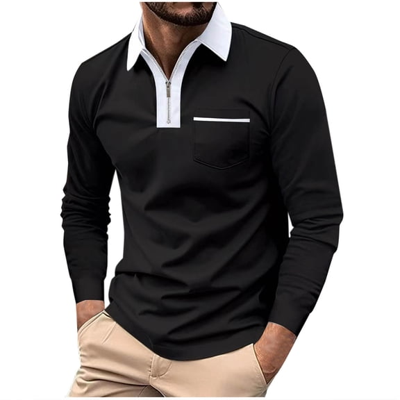 qolati Mens Long Sleeve Henley Shirts Casual Cotton Henley T Shirt with Pocket Classic Button Collared Golf Shirt