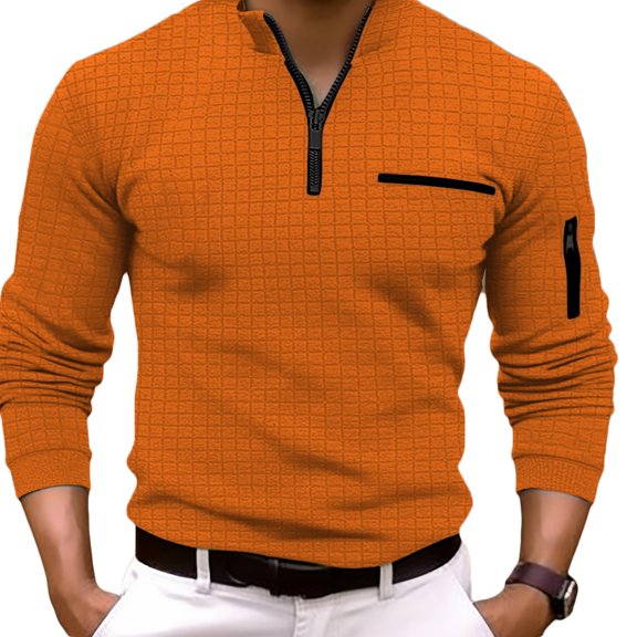 qolati Mens Long Sleeve Henleys Shirt Classic 1/4 Zipper Stand Collar Golf Shirts Casual Muscle Fitted Business Work Blouse Tops