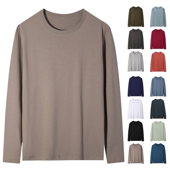 qolati Mens Long Sleeve T Shirts Crew Neck Casual Basic Tees Shirt Lightweight Loose Fit Wicking Moistures Pullover Undershirt Fall Tops Green L