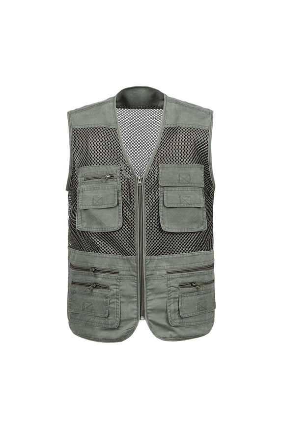 qolati Mens Mesh Breathable Fishing Vest Multi Pockets Photography Travel Hiking Waistcoat Jacket Lightweight Casual Outdoor Work Zipper Cargo Vest Sizes L-5XL