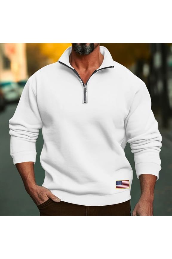 qolati Mens Quarter Zip Pullover Casual Long Sleeve Fleece Sweatshirt Oversized Mock Neck Golf Work Sweater with Pocket