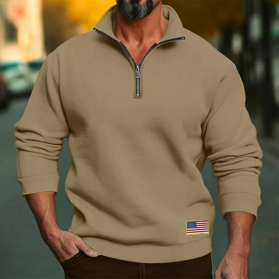 qolati Mens Quarter Zip Pullover Casual Long Sleeve Fleece Sweatshirt Oversized Mock Neck Golf Work Sweater with Pocket