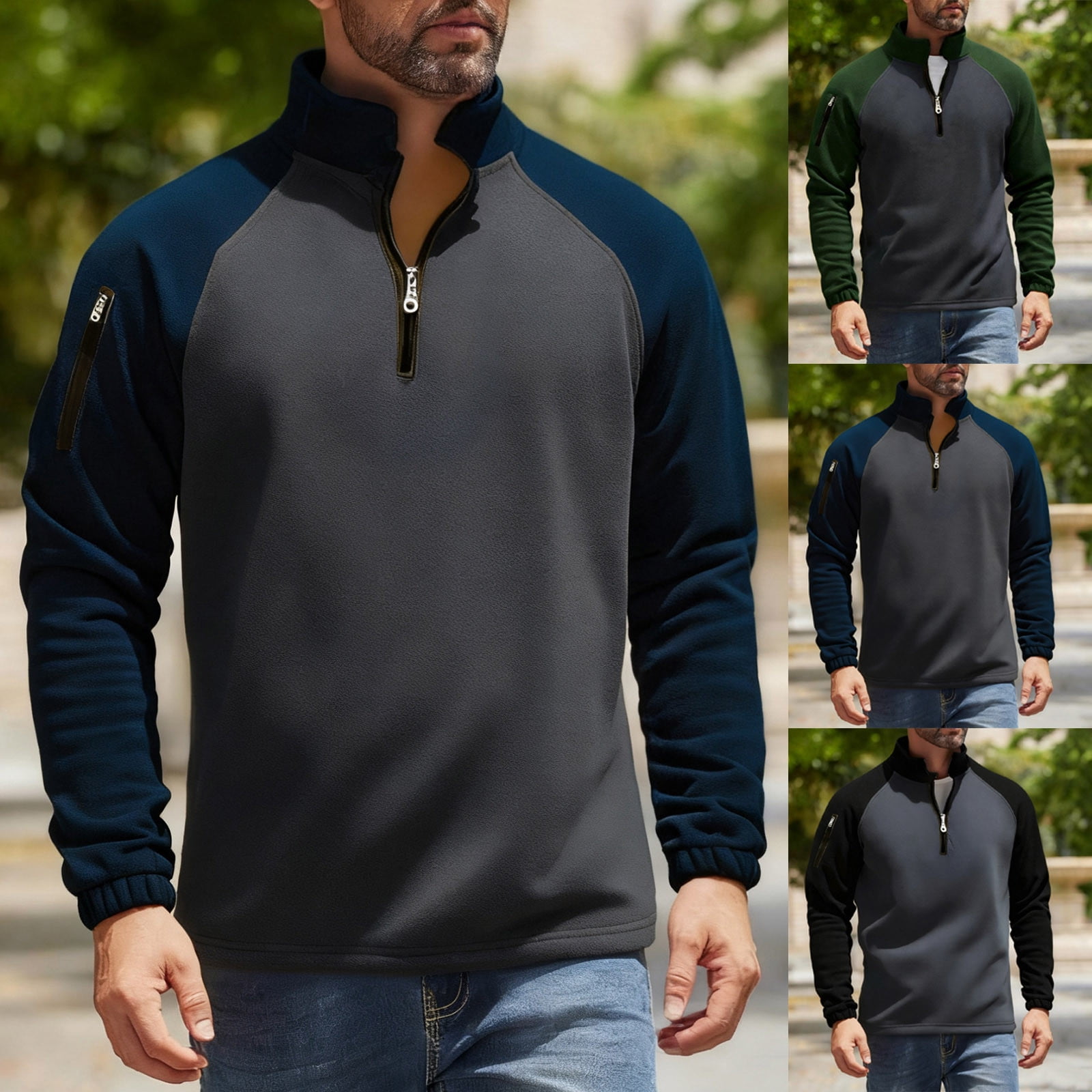 Lonya Heren Hoodie Casual 3/4 rits Top Winter Trui met Capuchon en Lange Mouwen, Trekkoord Hoody met Zak, Lichtgrijs, XL