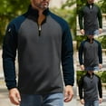 thumbnail image 1 of qolati Mens Quarter Zip Pullover Long Sleeve Casual 1/4 Zip Sweatshirt Lightweight Color Block Mock Neck Sweater Winter Outwear Navy XXXL, 1 of 10