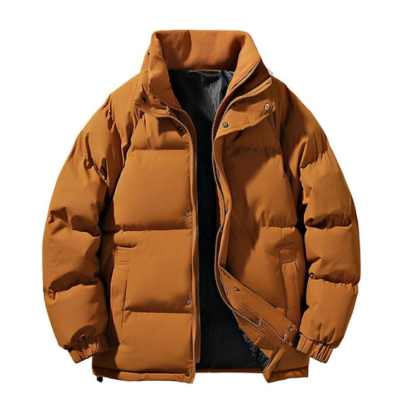 qolati Mens Quilted Puffer Jacket Winter Warm Windbreaker Lightweight Coat Long Sleeve Zip Up Puffy Jacket Outwear