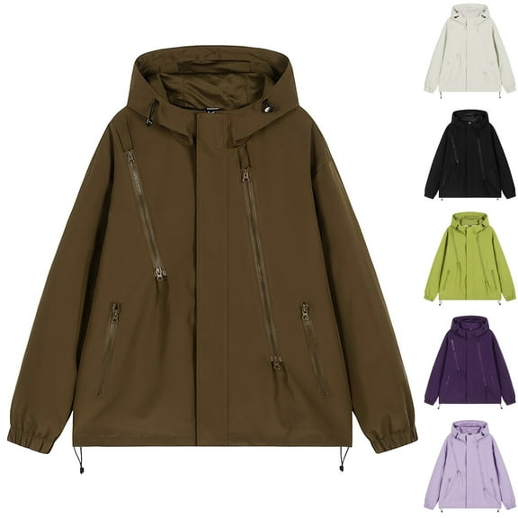 qolati Mens Rain Jacket Waterproof Lightweight Hooded Softshell Jackets Plus Size Windbreaker Zip Up Rain Coats for Hiking Golf Outdoor Dark Blue L