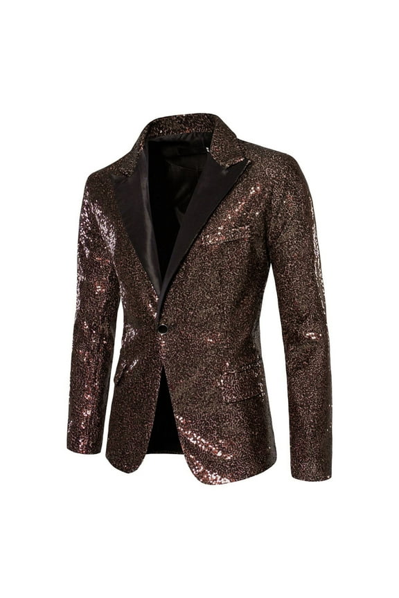 Mens Shiny Metallic Blazer Jacket Regular Fit Sequins Sparkly Dress Suit Jackets Casual 70s Disco Vintage Party Sequin Notched Collar Sport Coat for Wedding Party Prom Sizes S-5XL