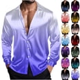 thumbnail image 1 of qolati Mens Shiny Satin Dress Shirts Vintage Long Sleeve Button Down Silk Shirt Formal Business Prom Party Wedding Shirts Blouses Yellow XXL, 1 of 9