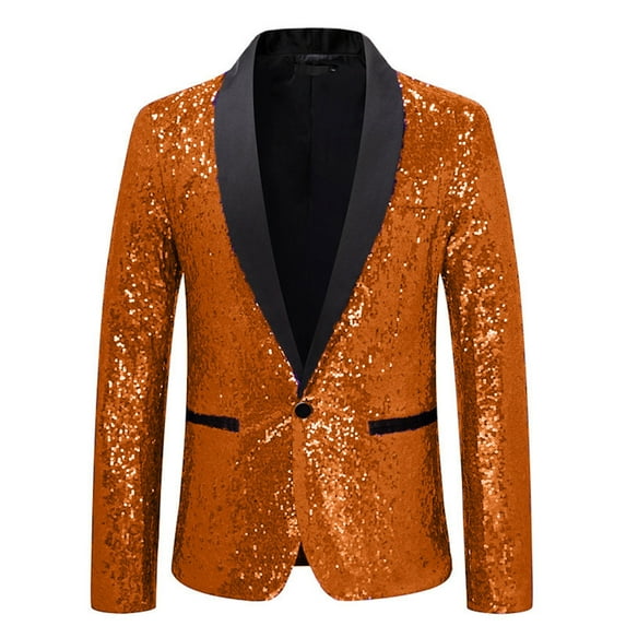 qolati Mens Shiny Sequins Blazer Casual Lightweight Suit Jacket Stylish Tuxedo for Disco Ball Holiday Party Cocktail WeddingSizes S-2XL