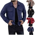 thumbnail image 1 of qolati Mens Shirt Jacket Casual Button Up Shirts Cropped Jackets Vintage Fitted Long Sleeve Lightweight Shacket Western Coat with Flap Pockets Navy L, 1 of 5