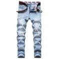 thumbnail image 1 of qolati Mens Stacked Jeans Slim Fit Ripped Destroyed Straight Denim Pants Skinny Stretch Jeans Hip Hop Trousers Streetwear, 1 of 6