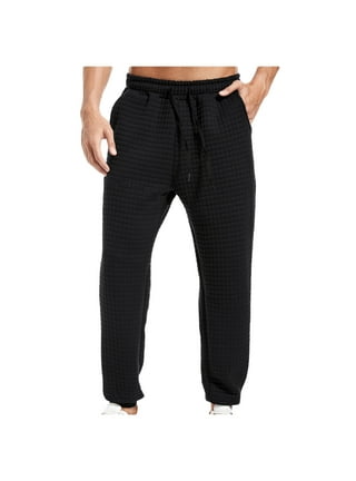 Mens Casual Cinch Bottom Sweatpants Fitted Drawstring Plain Waffle
