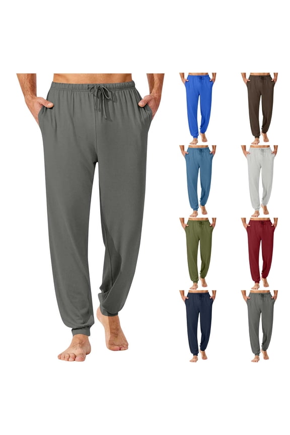 Mens Sweatpants Soft Lightweight Loungewear Drawstring Elastic Waist Pajamas Pants Comfy Jogger Sleep Pant Long Pjs Bottoms with Pockets Light Blue M