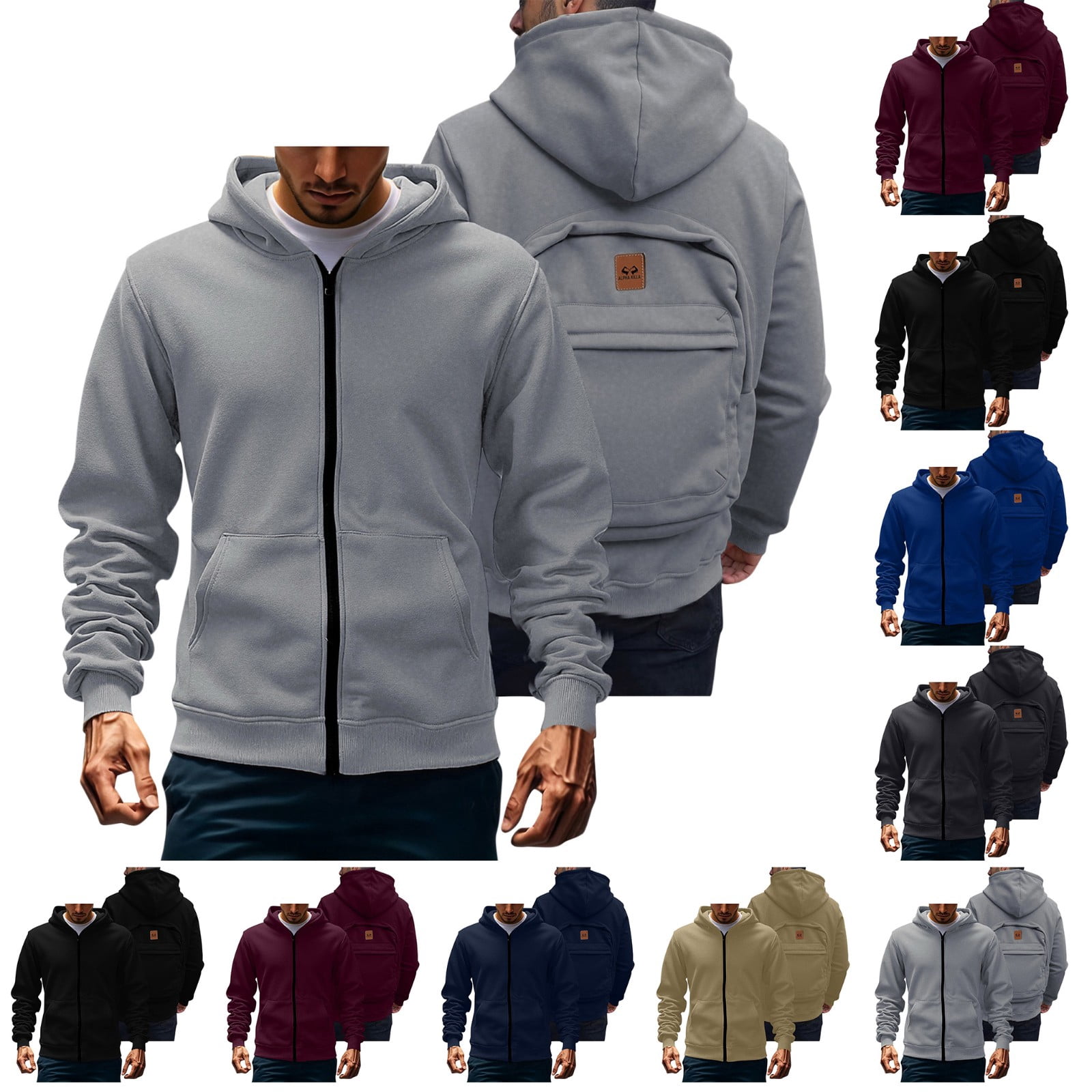 qolati Mens Travel Hoodies with Backpack Creative Travel Hoodie Jackets Zip Up Hooded Sweatshirt Christmas Day Long Sleeve Outerwear with Pockets