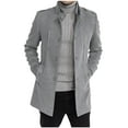 thumbnail image 1 of qolati Mens Trench Coat Wool Blend Long Sleeve Stand Collar Single Breasted Pea Coat Casual Mid Long Classic Fit Overcoat with Pockets, 1 of 5