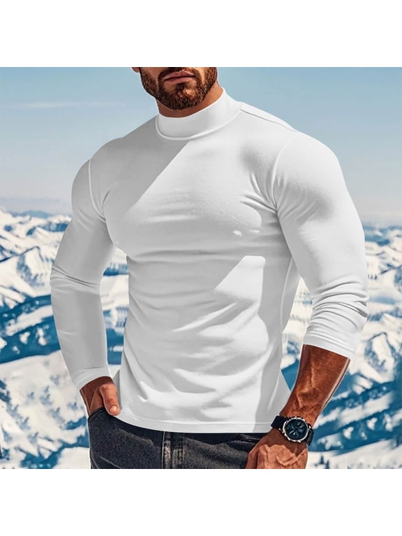 Mens Turtleneck Muscle T-Shirts Lightweight Stretchy Pullover Tops Slim Fit Solid Base Thin Long Sleeve Underwear Blouses Sizes S-5XL