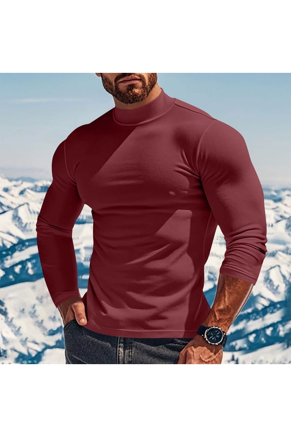 Mens Turtleneck Muscle T-Shirts Lightweight Stretchy Pullover Tops Slim Fit Solid Base Thin Long Sleeve Underwear Blouses Sizes S-5XL
