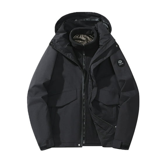 qolati Mens Winter Skiing Jacket 3 in 1 Waterproofs Warm Snow Fleece Lining Coat Hooded Windbreaker Windproof Rain Jacket Men with Zipper Button Closure