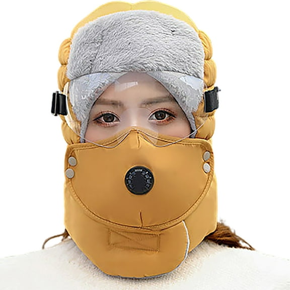 qolati Mens Women Winter Trapper Hats Windproof Warm Hats with Ear Flap and Mask for Men Women Faux Fur Bomber Ski Ridding Hats