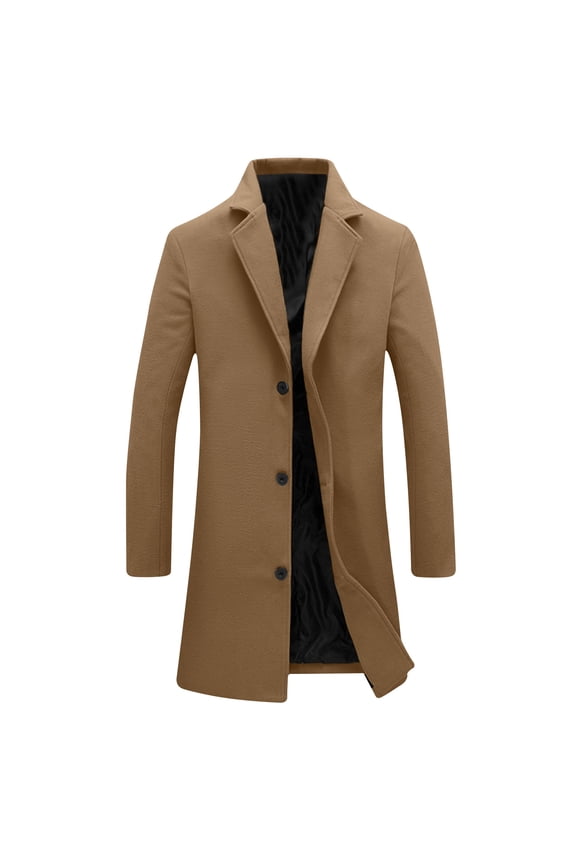 qolati Mens Wool Blends Trench Coat Single Breasted Notch Lapel Overcoat Mid-Length Classic Pea Top Coat Warm Winter Outwear