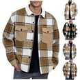 thumbnail image 1 of qolati Mens Work Woolen Blend Jacket Flap Pockets Turn Down Collar Plaid Fall Jackets Winter Long Sleeve Button Down Shirts Coat Yellow L, 1 of 6