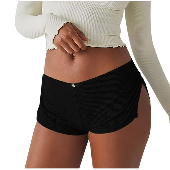 qolati Micro Pajamas Shorts for Women Y2k Low Waist Side Slit Boy Shorts Slim Booty Shorts Lounge Pjs Bottom Cute Sleepwear