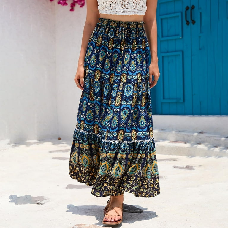 Midi Skirt Outfit Bohemian Skirts Maxi Boho Long Flowy Skirt