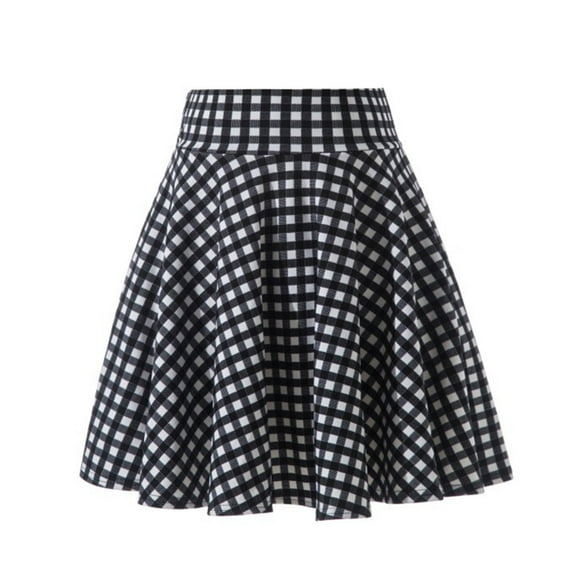 qolati Mini Skirt for Women Basic Versatile Stretchy Flared Casual Skater Skirt 2024 Trendy Plaid Print Pleated Short A-Line Skirts