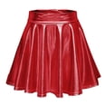thumbnail image 1 of qolati Mini Skirts for Women Stretchy High Waisted Faux Leather Flared Skirt Y2k Trendy Party Clubwear Pleated A Line Skater Skirt, 1 of 8