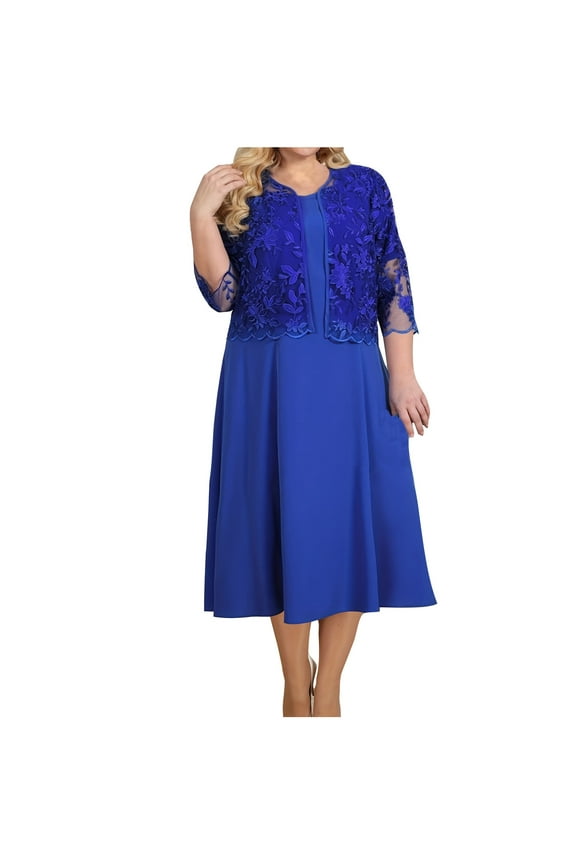 Mother of The Bride Suits Plus Size Shorts Sleeve Swing Midi Dresses Long with Sheer Embroidered Cardigan Wedding Outfit Evening Cocktail Party 2 Piece Sets