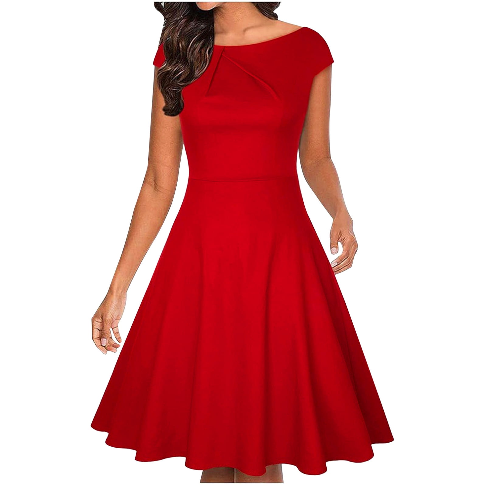 qolati Mother of Bride Dresses 2024 Cap Sleeve Boatneck A Line Formal Dress Knee Length Pleated Swing Wedding Cocktail Dress
