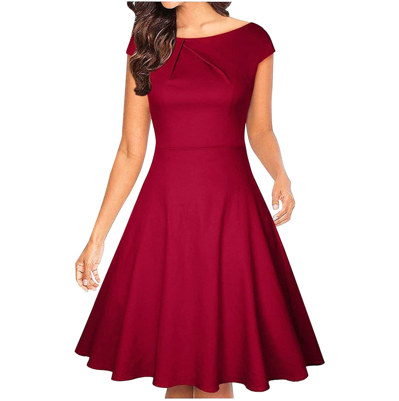 qolati Mother of Bride Dresses 2024 Cap Sleeve Boatneck A Line Formal Dress Knee Length Pleated Swing Wedding Cocktail Dress Walmart