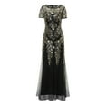 thumbnail image 1 of qolati Mother of The Bride Dresses for Women Sparkly Sequin Cutout Lace Bridesmaid Formal Dress Glitter Mesh Ruffle Hem Wedding Guest Dress, 1 of 7