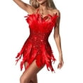 thumbnail image 1 of qolati Night Out Club Dresses for Women Feather Sequin Strapless Bodycon Dress Y2k Sleeveless Party Cocktail Mini Dresses, 1 of 6