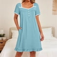 thumbnail image 1 of qolati Nightgowns for Women Lace Trim Sleep Shirts Short Sleeve Night Shirts Comfy Soft Night Gown Ruffled Hem A Line Flowy Sleep Dress With Pockets, 1 of 6