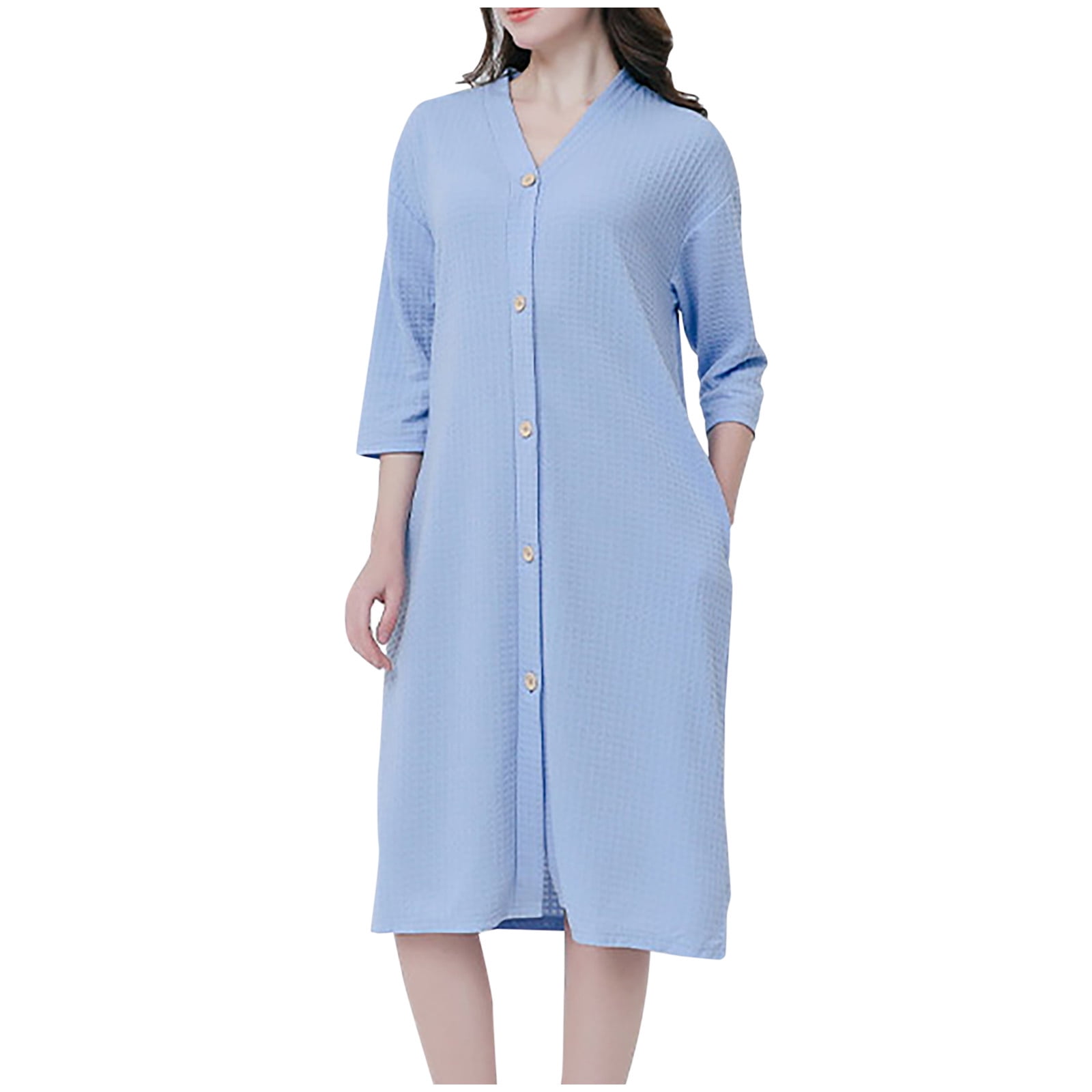 qolati Nightgowns for Women Waffle Knit Button Down Sleepshirt 3/4